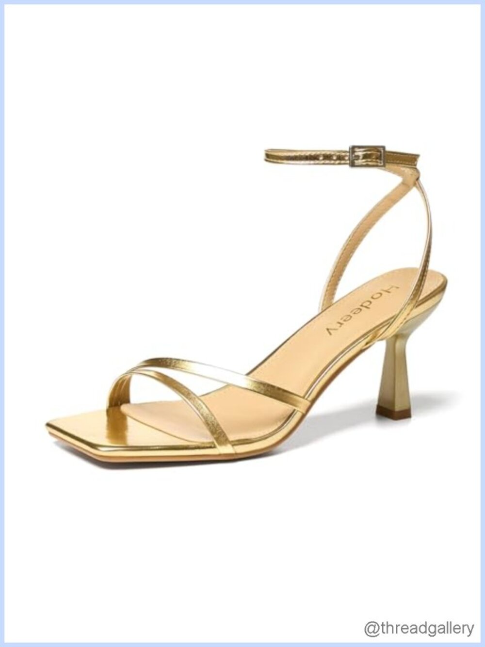 Strappy Heels Square Open Toe 2.7 Inch Ankle Strap Faux Leather Women's Sandals